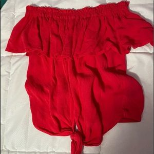 red off the shoulder top